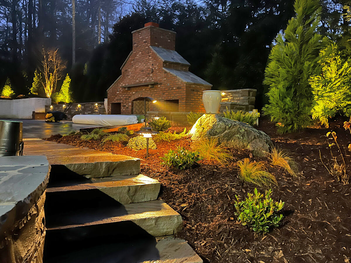 low voltage lighting plus stone steps and landscaping